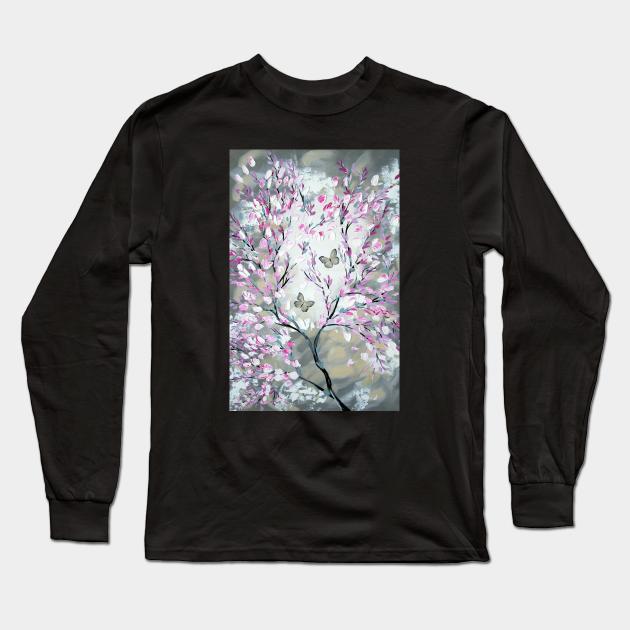 Grey Butterflies Long Sleeve T-Shirt by SheerJoy